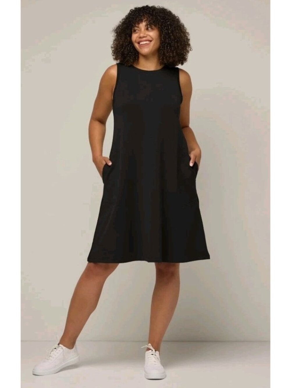 Wool& Sierra Tank Dress Merino Wool Blend Casual Stretch Pullover Pockets 1X Blk